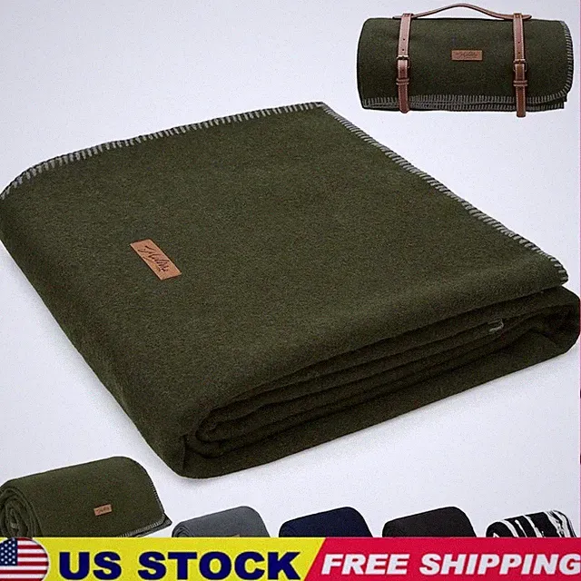 100 Virgin Wool Blanket Soft Warm Cozy Indoor Outdoor Camping Emergency Durable