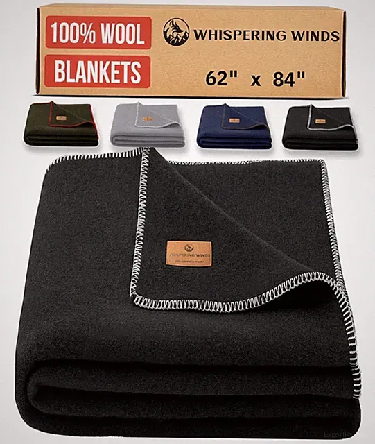 100% Wool Blanket - Premium Ultra-Soft & Warm, Twin 62"x 84" Large Size Blanket