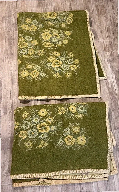 2 VTG MCM RARE Pair Pura Lana Marzotto 100% Italian Wool Blankets Dbl Sided 71”