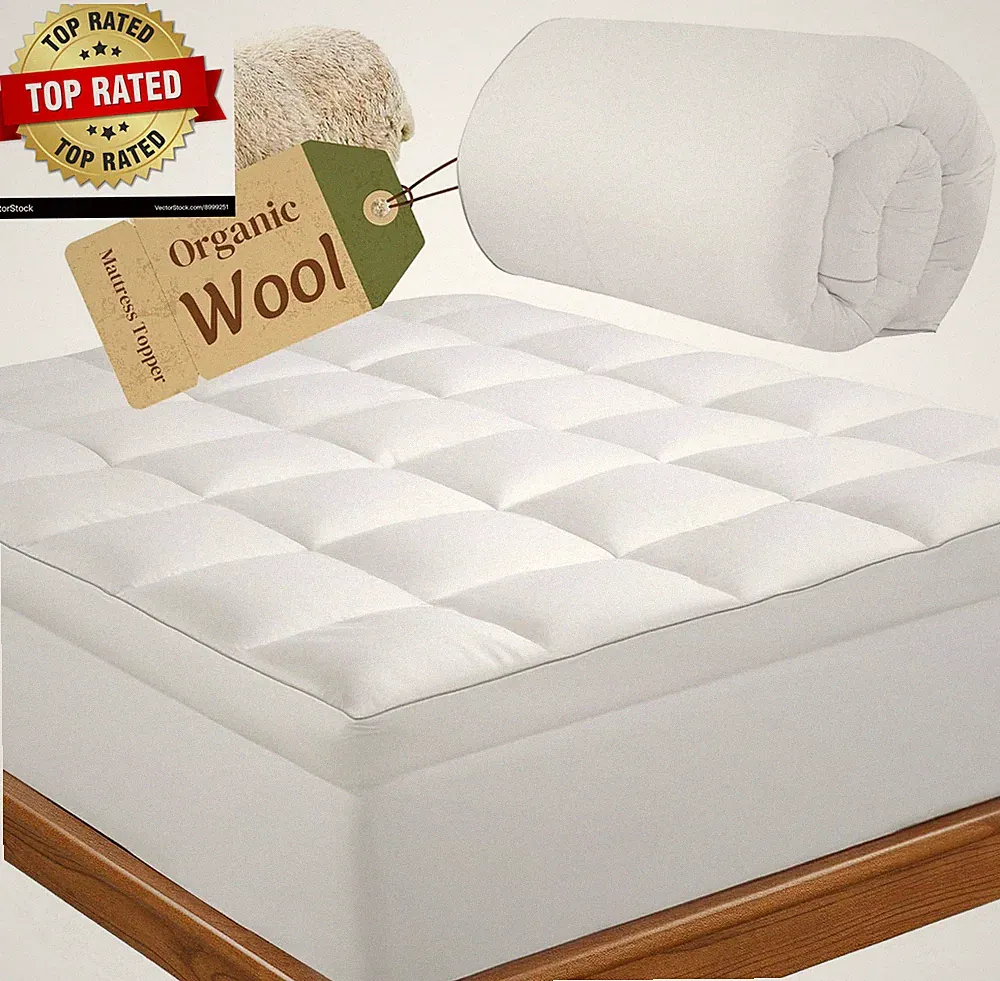 2000GSM Australian Wool Mattress Topper Queen, 100% Merino Wool Fill with High-T
