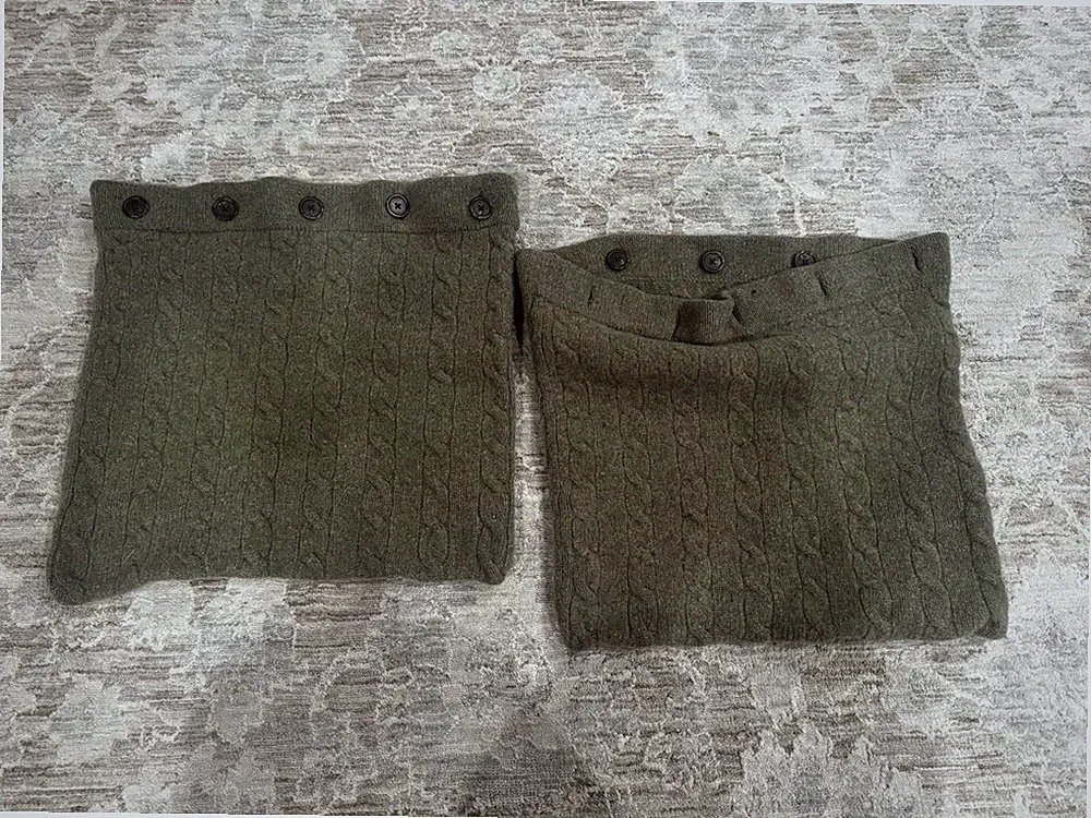 2x Pottery Barn Sage Green Lambs Wool Pillow Shams Cable Knit