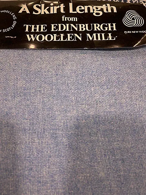 Edinburgh Woollen Mill Blue Wool Skirt Fabric. 1 Yard. 100 Wool.