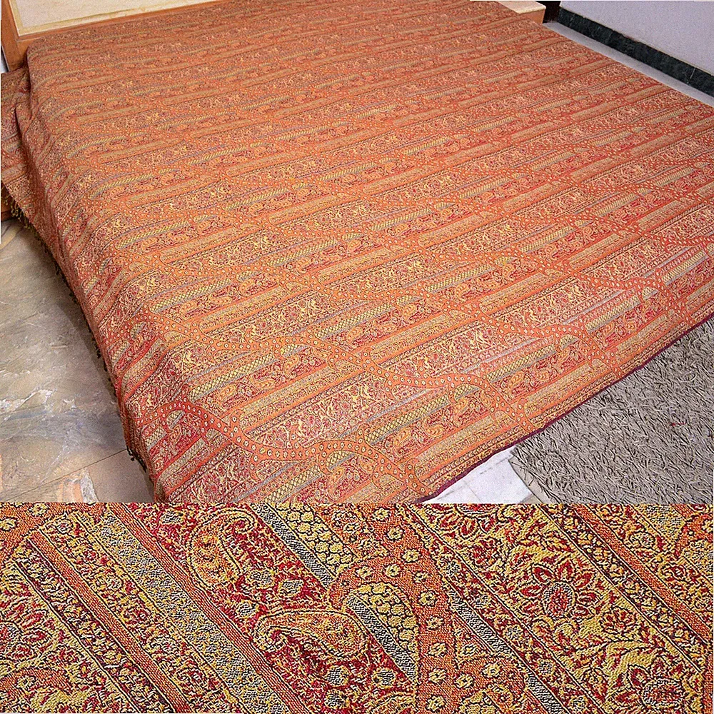Handmade 100% Wool Jacquard Design Kingsize Bedspread Reversible Paisley Bedding
