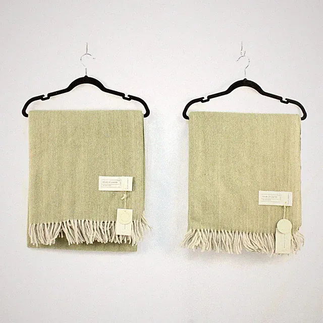 House Of Juniper Recycled Wool Herringbone Blanket In Green 60"x 69" (Set of 2)