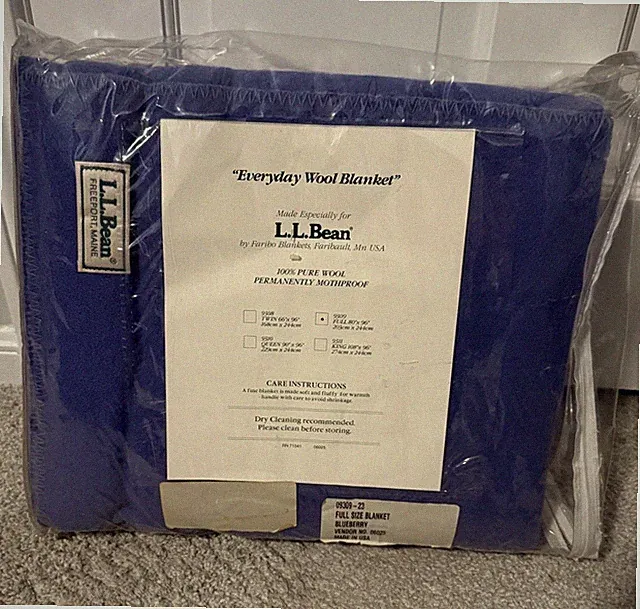 NEW L.L. Bean Wool Blanket Full 86x90 Blueberry Made In USA Mothproof Faribo