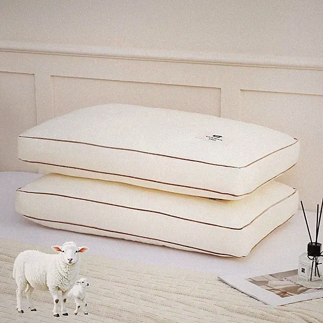 Organic Soft Wool Pillow Queen Size Set of 2, Support Soft Bed Pillows for Sleep