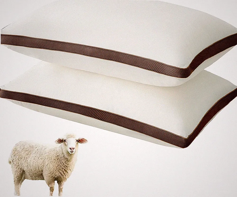 Organic Wool Pillow Queen Size Set of 2, Luxury Australian Wool & Microfiber Fil