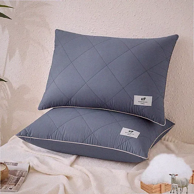 Organic Wool Pillow Queen Size Set of 2, Soft Support Bed Pillows for Sleeping