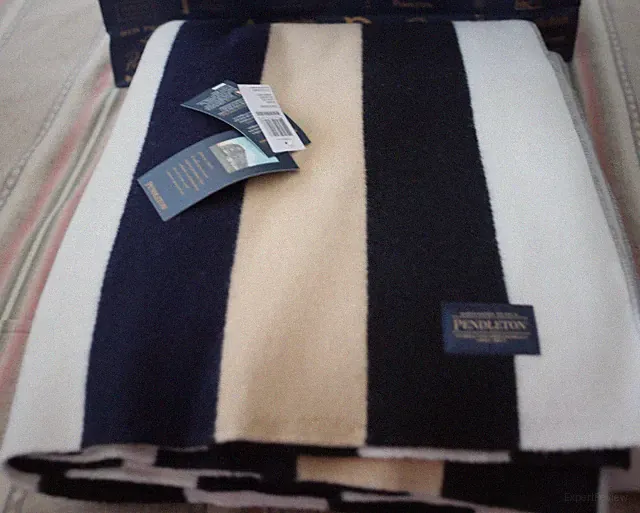 Pendleton Pioneer Wool Stripe QUEEN Blanket 8lbs BLACK NAVY TAN CREME USA NEW