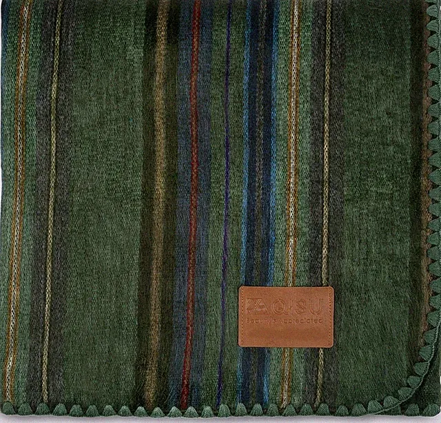 QISU Alpaca Wool Blanket Throw 85x65" Soft, Warm, Handmade - Green Variegated