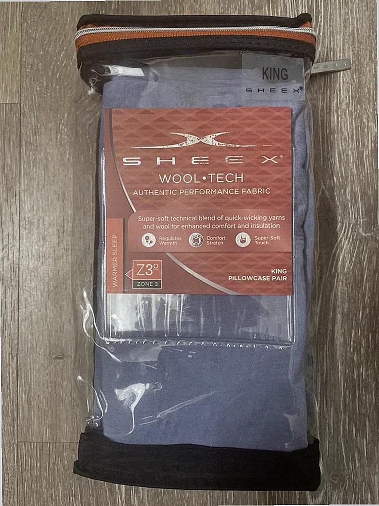 SHEEX Wool Tech King Pillowcases Authentic Performance Fabric Denim Blue Color