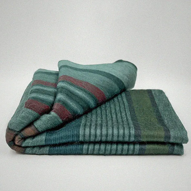 Soft and Warm Striped ALPACA Wool Throw Blanket 97"x67" Queen bed sofa couch