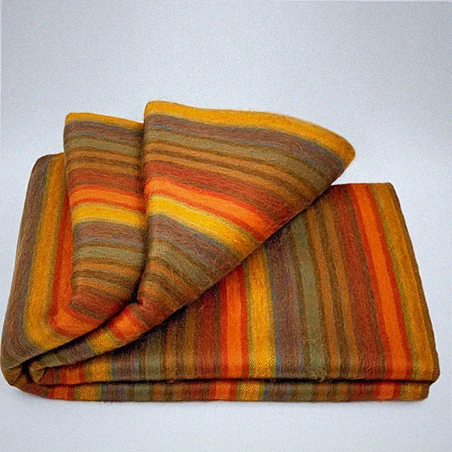 SOFT&WARM GOLDEN ORANGE SUMMER STRIPED ALPACA LLAMA WOOL BLANKET QUEEN BED SOFA