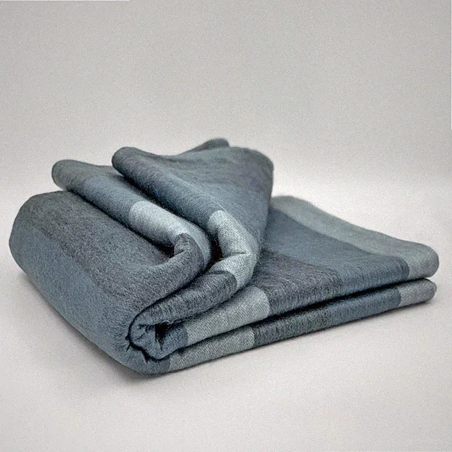 SOFT & WARM GRAY STRIPED ALPACA LLAMA WOOL BLANKET THROW QUEEN