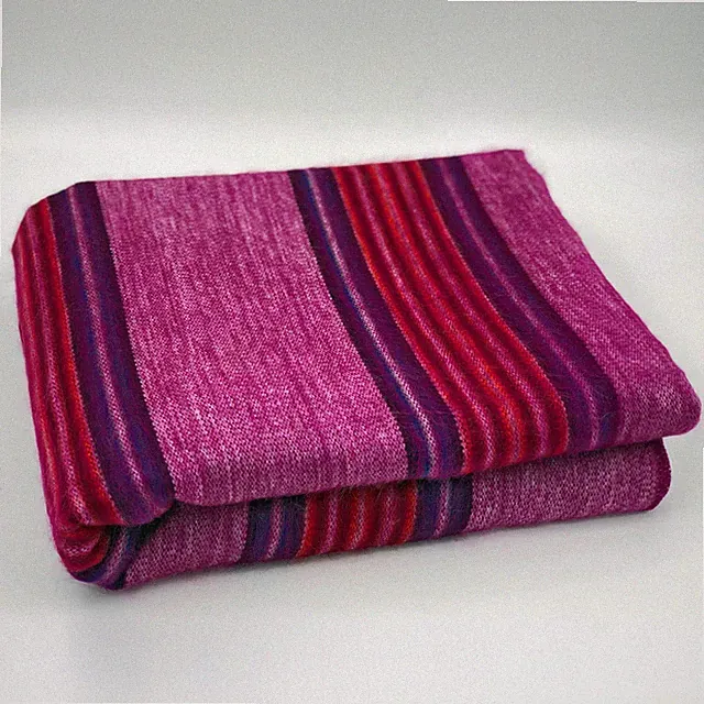 SOFT & WARM PURPLE FUCHSIA STRIPED ALPACA LLAMA WOOL BLANKET PLAID QUEEN