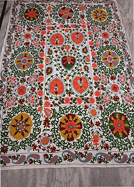 Suzani Woolen Embroidered Bedsheet Wall Hanging Tablecloth
