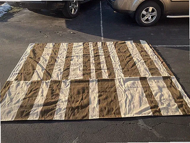 Vintage XL Military Wool Blanket 120x93 Brown Cream Stripe Rug Bedspread King