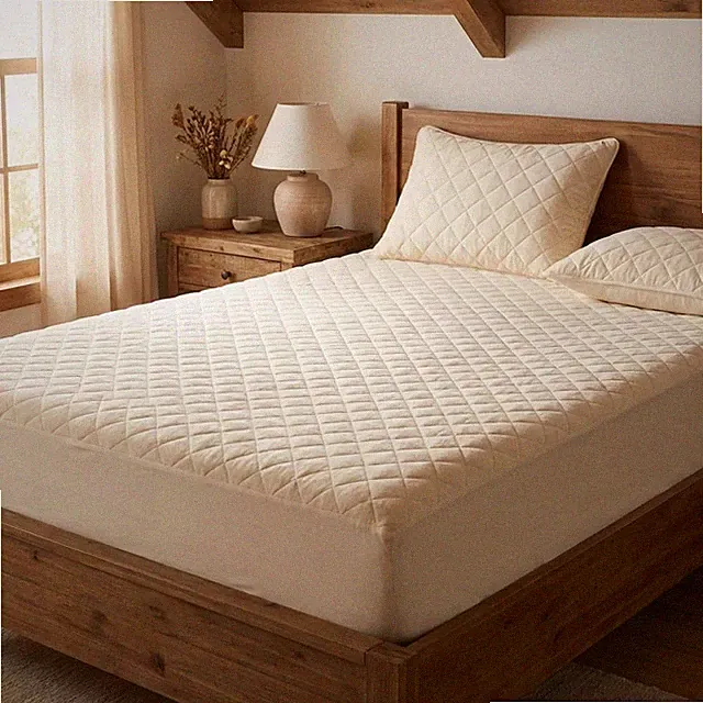 Waterproof Mattr Protector with Washable Wool Filling, Natural Cotton