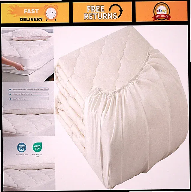 Wool Mattress Protector Twin XL - 100% Cotton Cover, 18" Deep Bed Cover & Protec