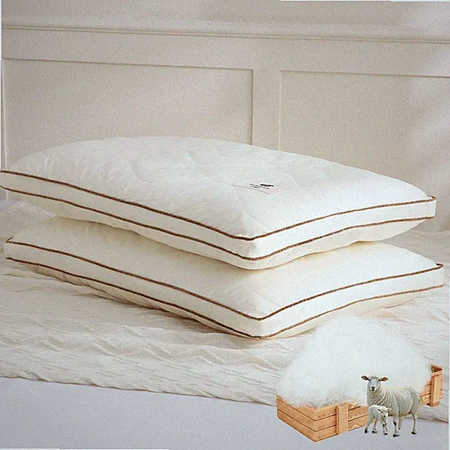 Your Moon Medium Soft Natural Wool Pillow King Size Set Of 2 Flat Thin Wool